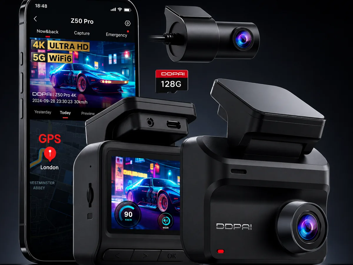 DDPAI Z50 Pro Dash Cam 4K con GPS, WiFi 6 5GHz y tarjeta 128GB