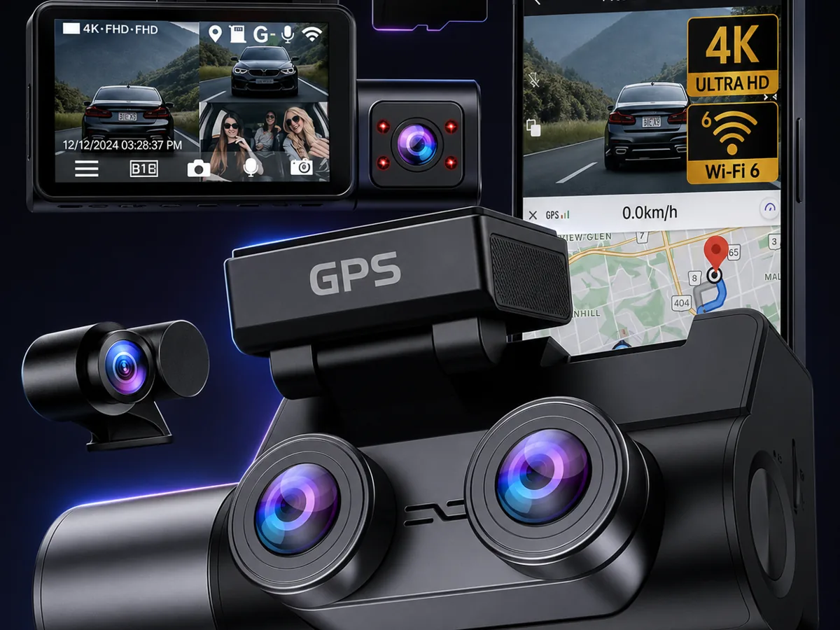 Frvesroe V1 Dash Cam 4K 3 Canales con GPS, WiFi 6 y tarjeta 64GB