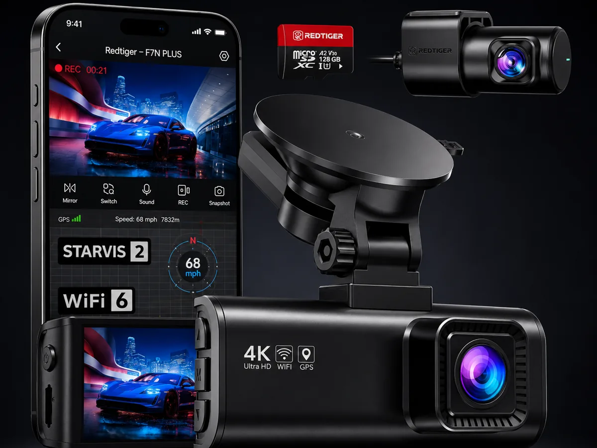 REDTIGER F7N Plus Dash Cam 4K GPS WiFi con cámara trasera y 128GB